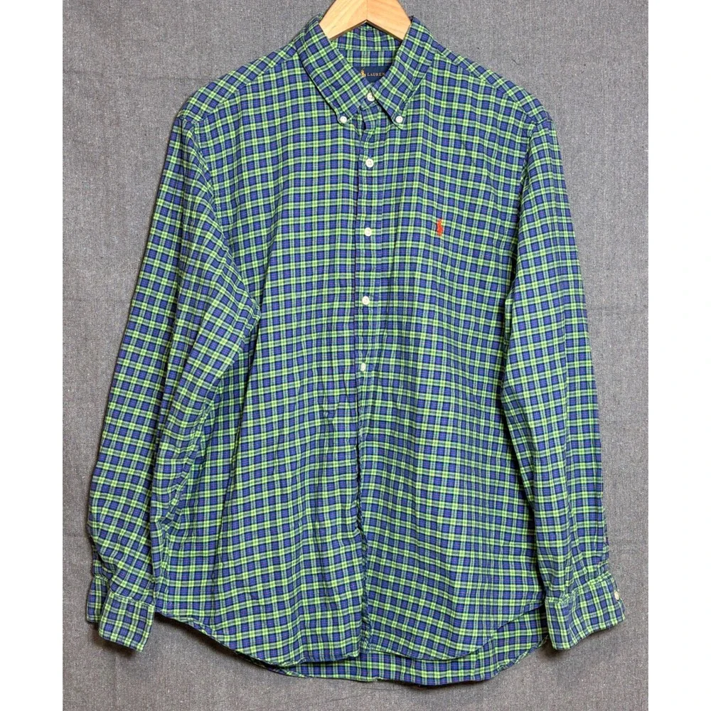 Polo Ralph Lauren Mens XL Blue Green Plaid Button Down Shirt Long Sleeve‎